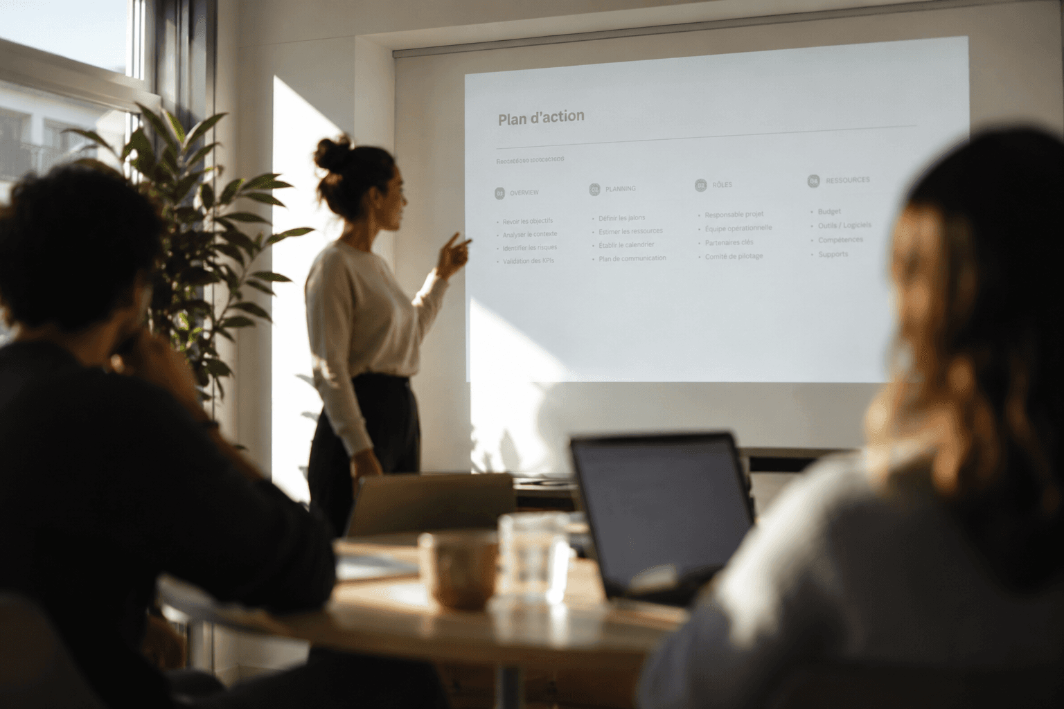 Collaborateurs en atelier IA autour d’un plan d’action